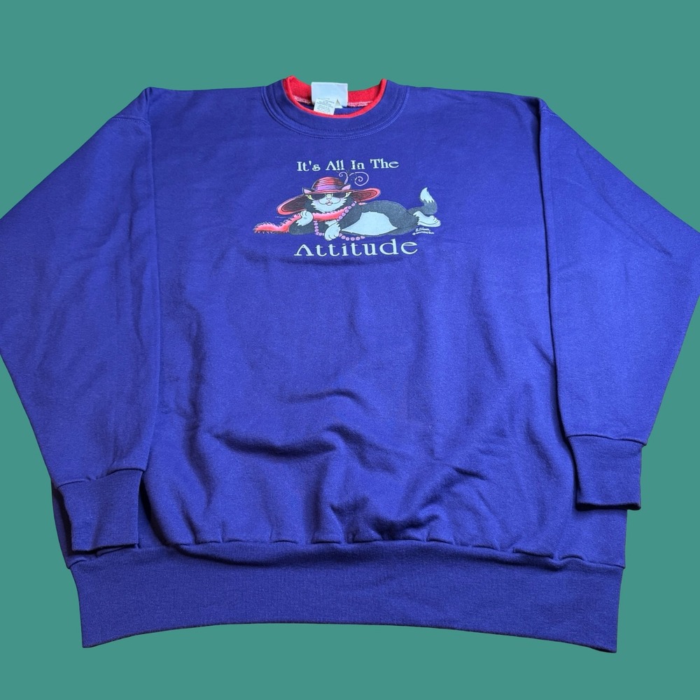 Morning Sun Cat With Attitude Sweatshirt Womens 1X Graphic Animal Grandma Purple
